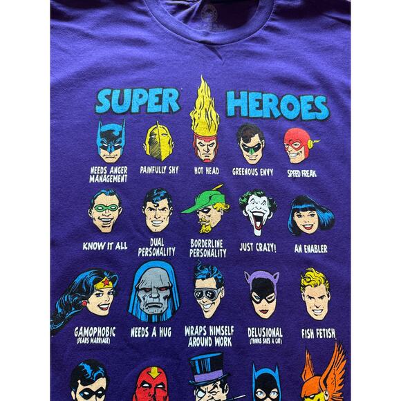 DC Comics Purple T-Shirt Super Heroes Have Issues Too Men’s 2XL - Picture 7 of 8
